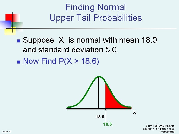 Finding Normal Upper Tail Probabilities n n Suppose X is normal with mean 18.