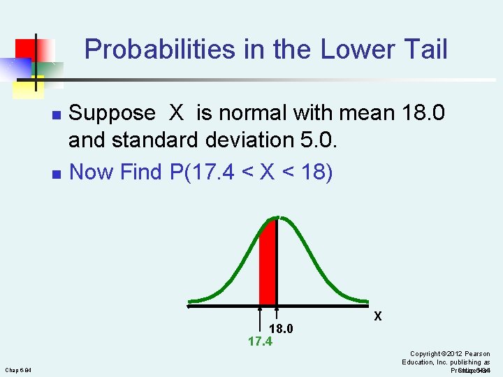 Probabilities in the Lower Tail n n Suppose X is normal with mean 18.