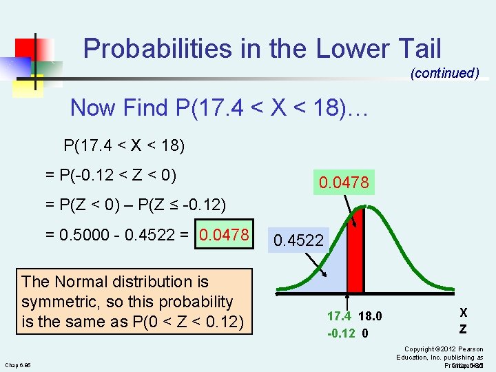 Probabilities in the Lower Tail (continued) Now Find P(17. 4 < X < 18)…