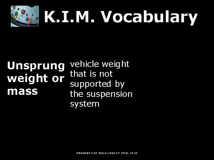 K. I. M. Vocabulary K = Key Word Unsprung weight or mass I =