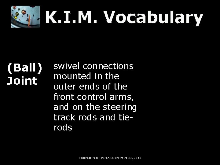K. I. M. Vocabulary K = Key Word I = Information (Ball) Joint M