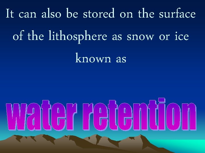 It can also be stored on the surface of the lithosphere as snow or