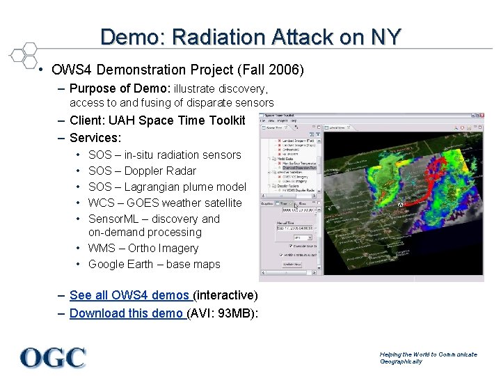 Demo: Radiation Attack on NY • OWS 4 Demonstration Project (Fall 2006) – Purpose