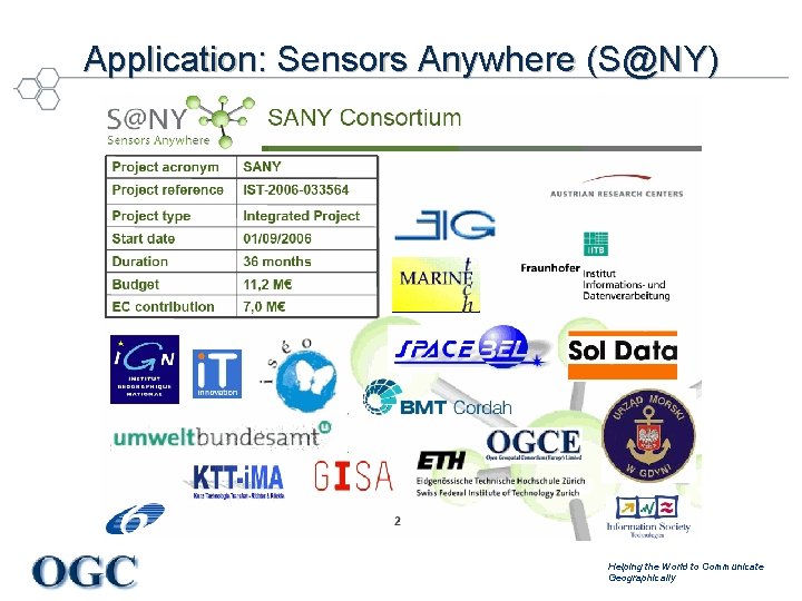 Application: Sensors Anywhere (S@NY) Helping the World to Communicate Geographically 