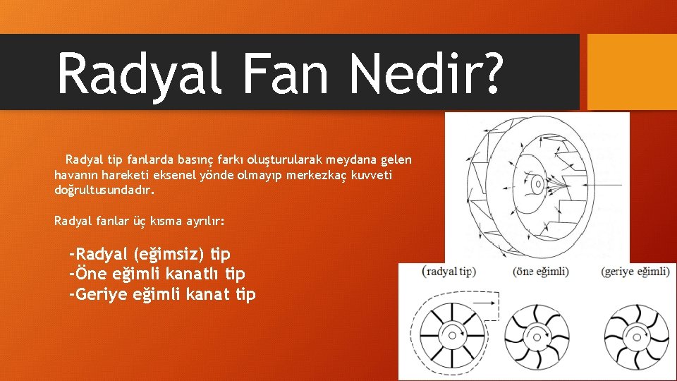 Radyal Fan Nedir? Radyal tip fanlarda basınç farkı oluşturularak meydana gelen havanın hareketi eksenel