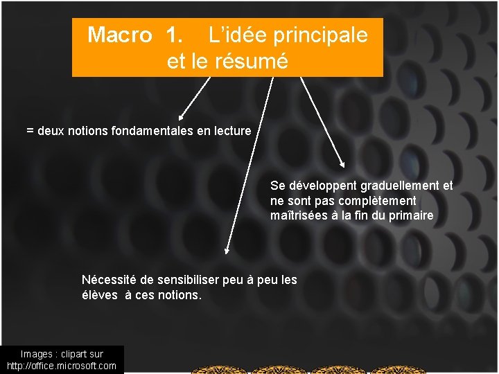 Macro 1. L’idée principale et le résumé = deux notions fondamentales en lecture Se