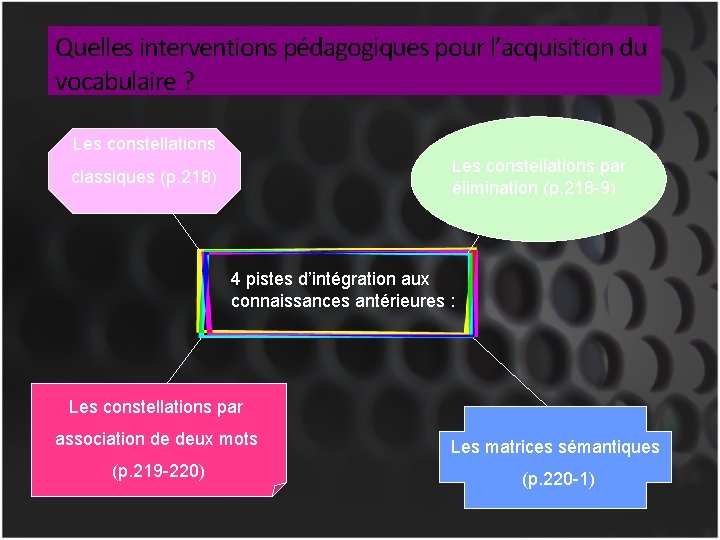 Quelles interventions pédagogiques pour l’acquisition du vocabulaire ? Les constellations par élimination (p. 218