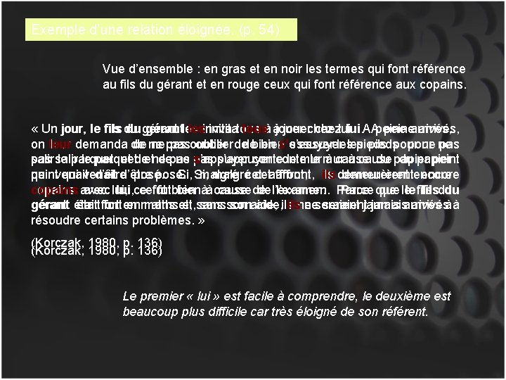 Exemple d’une relation éloignée. (p. 54) Vue d’ensemble : en gras et en noir