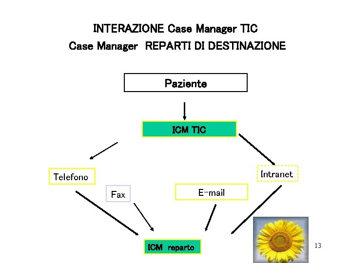 INTERAZIONE Case Manager TIC Case Manager REPARTI DI DESTINAZIONE Paziente ICM TIC Intranet Telefono