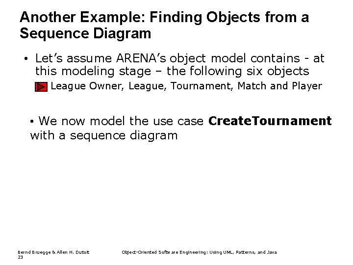 Another Example: Finding Objects from a Sequence Diagram • Let’s assume ARENA’s object model