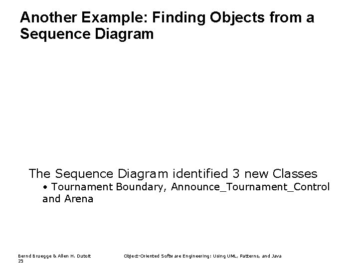 Another Example: Finding Objects from a Sequence Diagram The Sequence Diagram identified 3 new