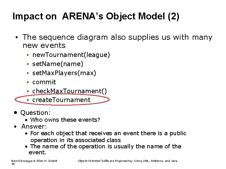 Impact on ARENA’s Object Model (2) • The sequence diagram also supplies us with