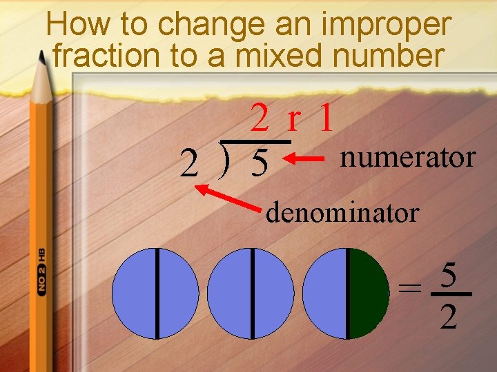 How to change an improper fraction to a mixed number 2 r 1 numerator