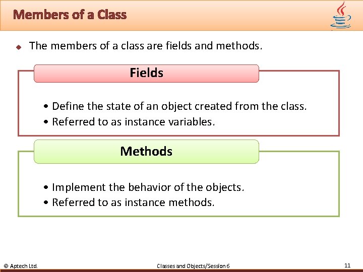 Members of a Class u The members of a class are fields and methods.