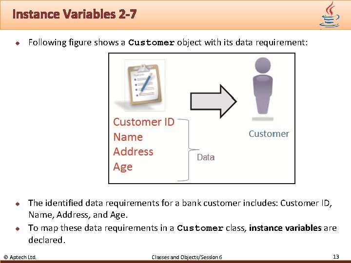 Instance Variables 2 -7 u u u Following figure shows a Customer object with