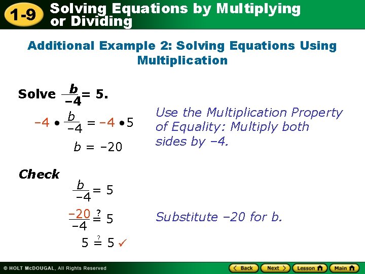 Solving Equations by Multiplying 1 -9 or Dividing Additional Example 2: Solving Equations Using