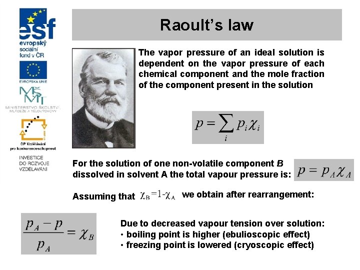 Raoult’s law The vapor pressure of an ideal solution is dependent on the vapor