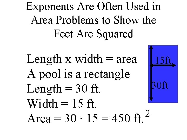 Exponents Are Often Used in Area Problems to Show the Feet Are Squared Length