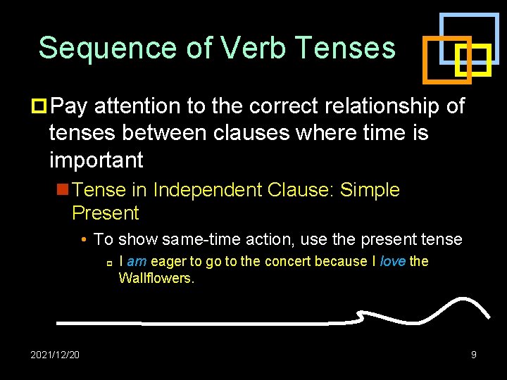 Sequence of Verb Tenses p Pay attention to the correct relationship of tenses between