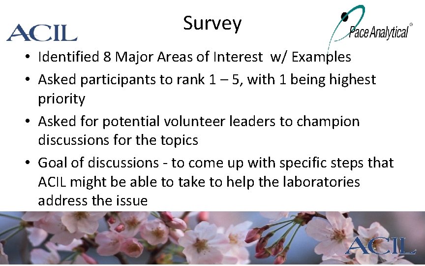 Survey • Identified 8 Major Areas of Interest w/ Examples • Asked participants to