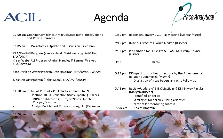 Agenda 10: 00 am Opening Comments, Antitrust Statement, Introductions, and Chair’s Remarks 10: 05