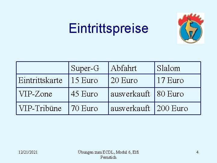 Eintrittspreise Eintrittskarte Super-G 15 Euro Abfahrt 20 Euro VIP-Zone 45 Euro ausverkauft 80 Euro