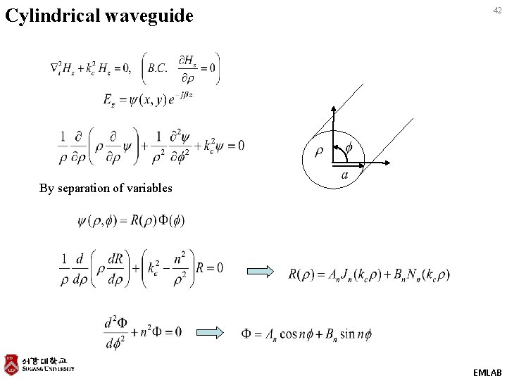 Cylindrical waveguide 42 By separation of variables EMLAB 