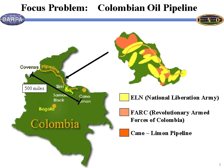 Focus Problem: Colombian Oil Pipeline 500 miles ELN (National Liberation Army) FARC (Revolutionary Armed