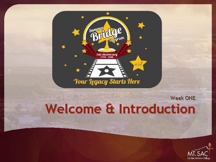 Week ONE Welcome & Introduction 