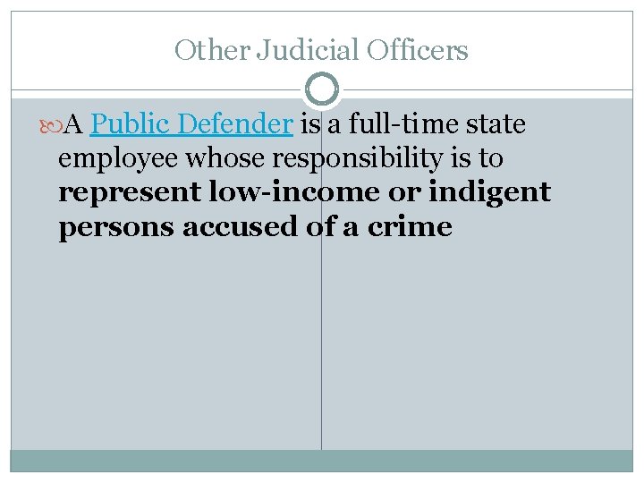 Other Judicial Officers A Public Defender is a full-time state employee whose responsibility is