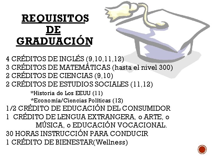 REQUISITOS DE GRADUACIÓN 4 CRÉDITOS DE INGLÉS (9, 10, 11, 12) 3 CRÉDITOS DE