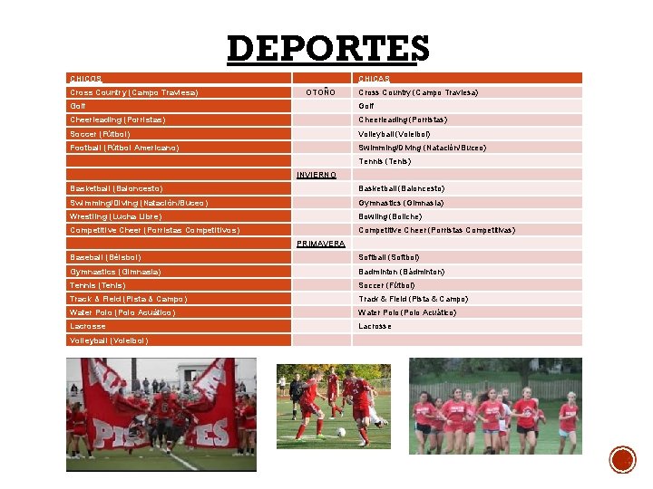 DEPORTES CHICOS Cross Country (Campo Traviesa) CHICAS OTOÑO Cross Country (Campo Traviesa) Golf Cheerleading