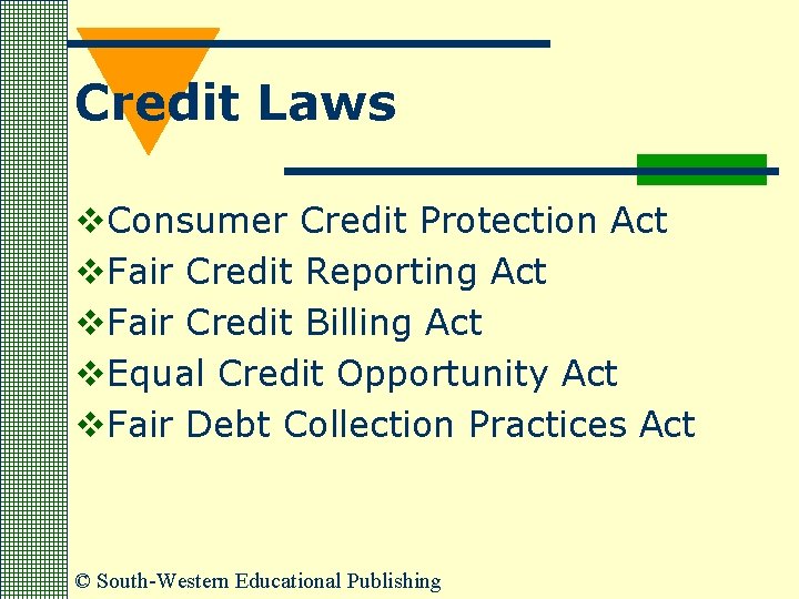 Credit Laws v. Consumer Credit Protection Act v. Fair Credit Reporting Act v. Fair