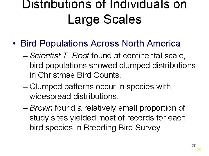 Distributions of Individuals on Large Scales • Bird Populations Across North America – Scientist