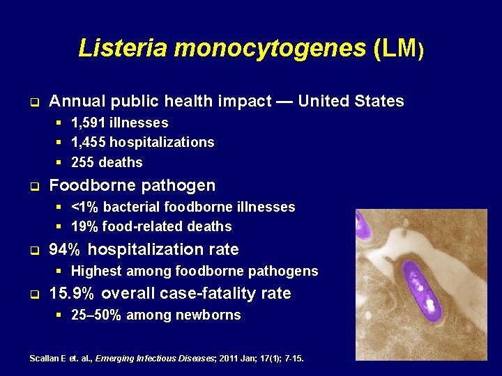 Listeria monocytogenes (LM) q Annual public health impact — United States § 1, 591