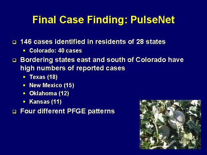 Final Case Finding: Pulse. Net q 146 cases identified in residents of 28 states