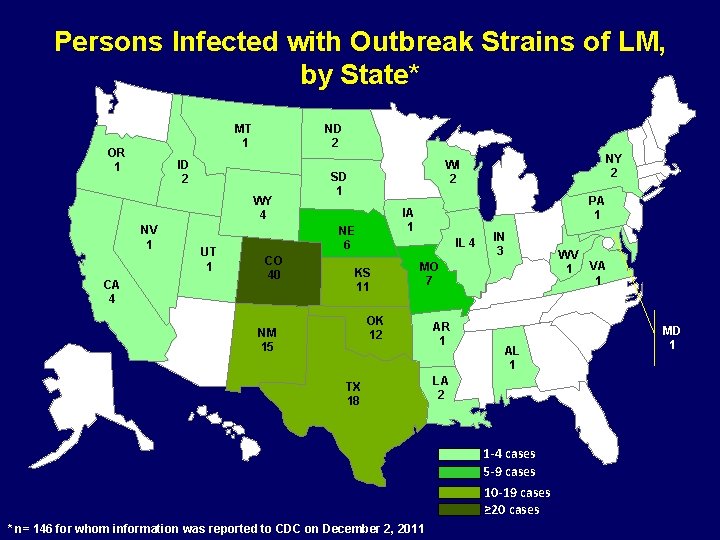 Persons Infected with Outbreak Strains of LM, by State* MT 1 OR 1 ND