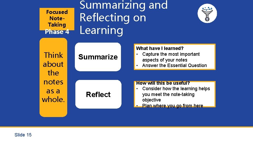 Focused Note. Taking Phase 4 Think about the notes as a whole. Slide 15