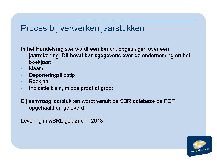 Proces bij verwerken jaarstukken In het Handelsregister wordt een bericht opgeslagen over een jaarrekening.