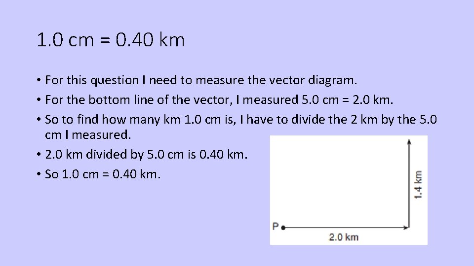 1. 0 cm = 0. 40 km • For this question I need to