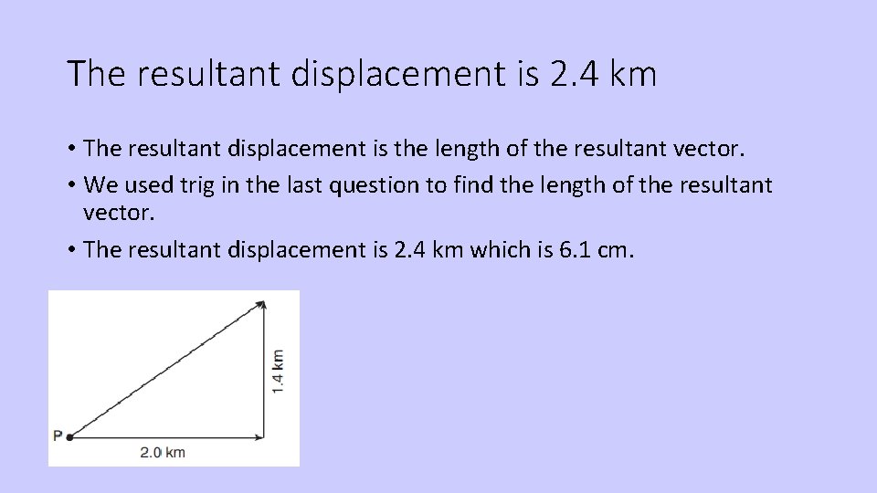 The resultant displacement is 2. 4 km • The resultant displacement is the length
