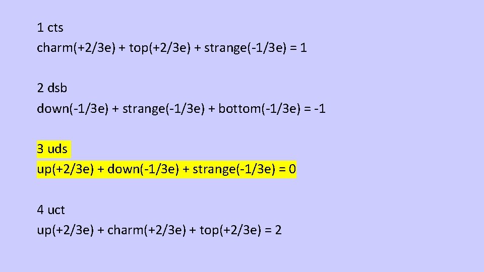 1 cts charm(+2/3 e) + top(+2/3 e) + strange(-1/3 e) = 1 2 dsb