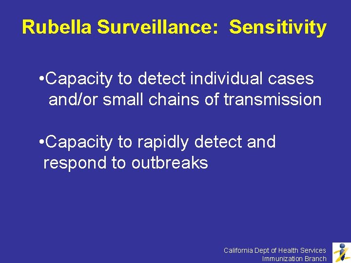 Rubella Surveillance: Sensitivity • Capacity to detect individual cases and/or small chains of transmission