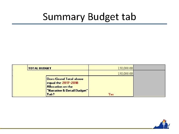 Summary Budget tab 11 