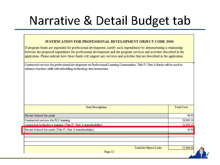 Narrative & Detail Budget tab 16 