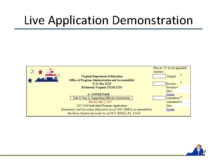 Live Application Demonstration 21 