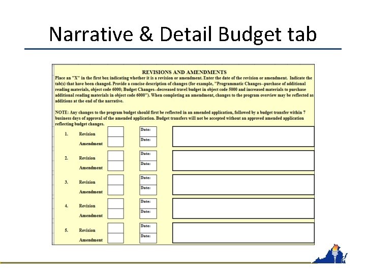 Narrative & Detail Budget tab 8 
