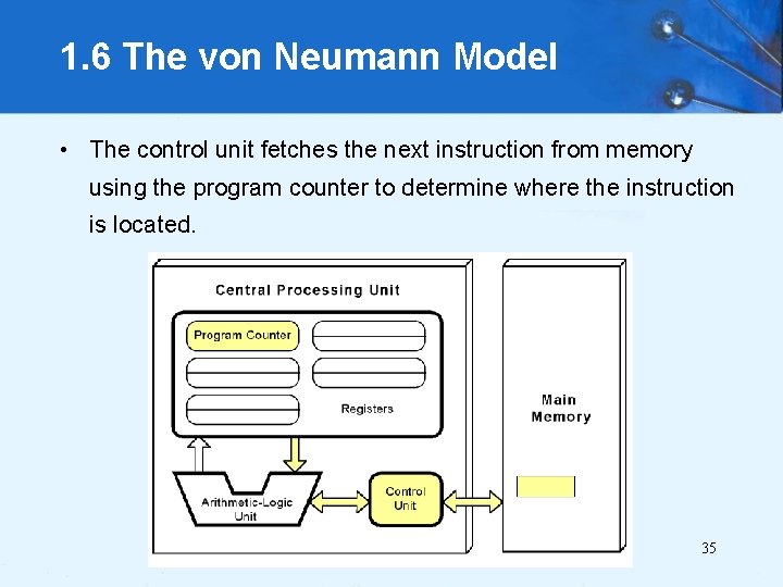 1. 6 The von Neumann Model • The control unit fetches the next instruction