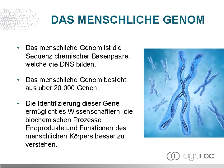 DAS MENSCHLICHE GENOM • Das menschliche Genom ist die Sequenz chemischer Basenpaare, welche die