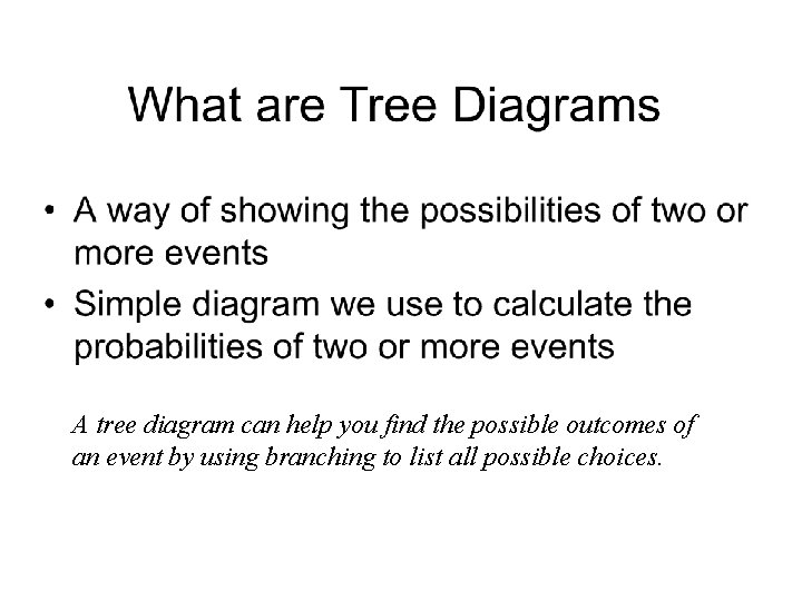 A tree diagram can help you find the possible outcomes of an event by